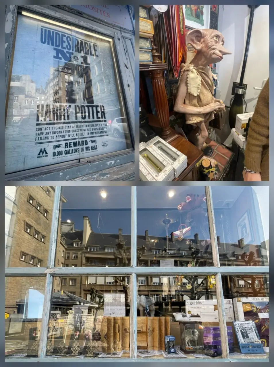 Marchandises Harry Potter exposées chez Mystère & Cie à Saint-Malo avec baguettes cartes et objets de collection magiques